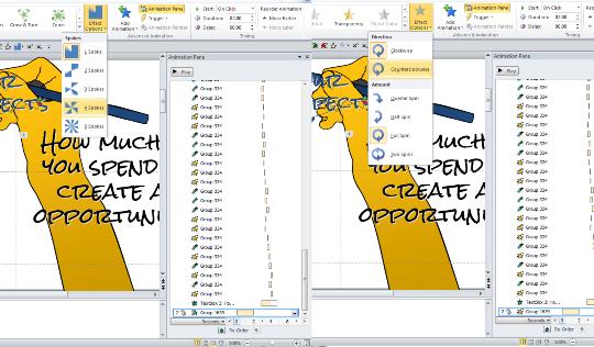 PowerPoint spin animation vs wheel animation