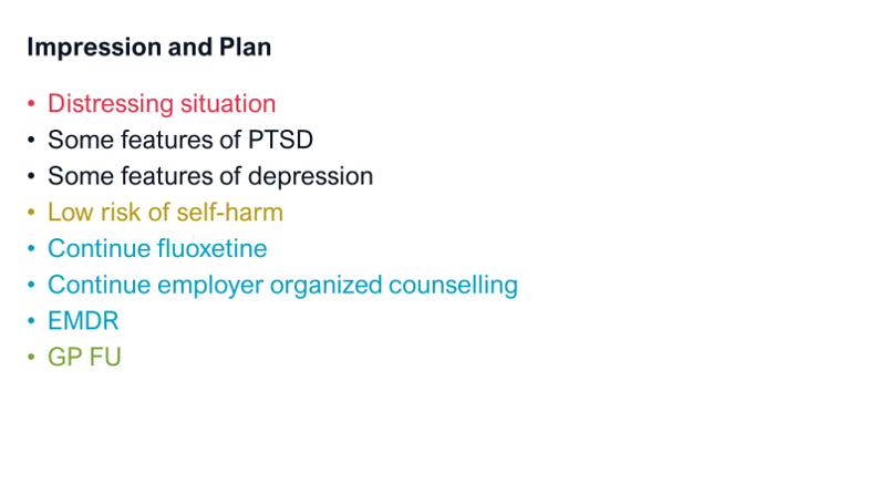 Presentation slide example showing patient history information grouped into sub-categories