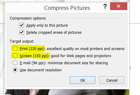 powerpoint error compress dialogue box