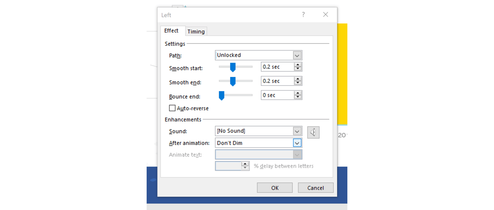 PowerPoint transitions effect options