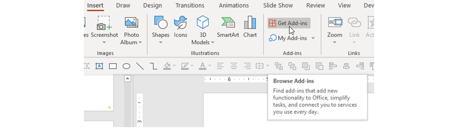 Screenshot des Hinzufügens von Add-Ins in PowerPoint