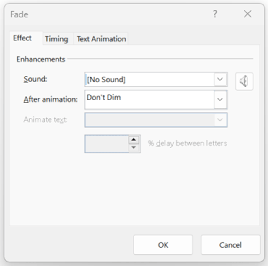 Screenshot of 'Effect Options' pop-up in PowerPoint