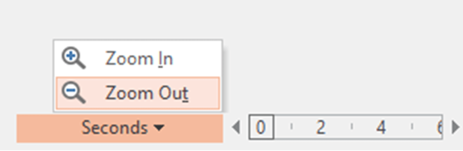 Screenshot of the zoom options available from PowerPoint's animation pane 