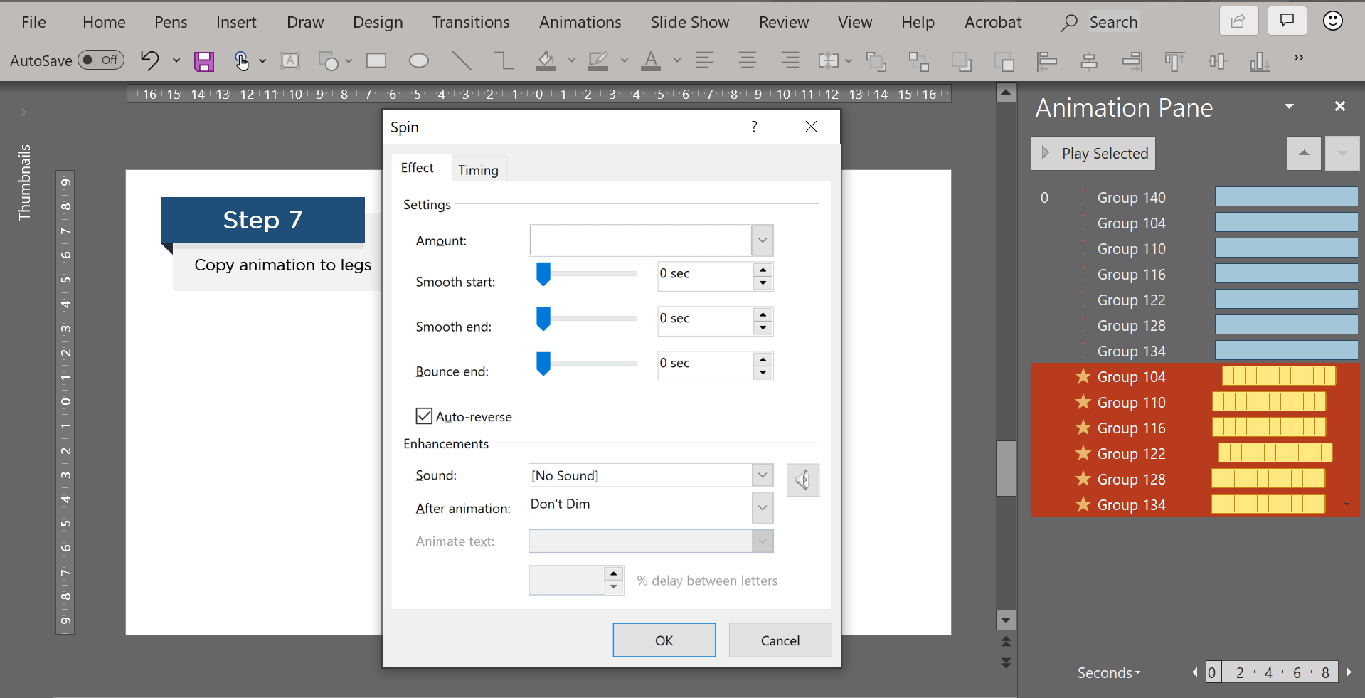 Spin Effects animation dialog box