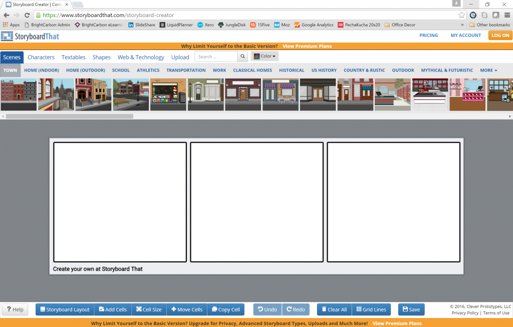 interface with a blank storyboard template