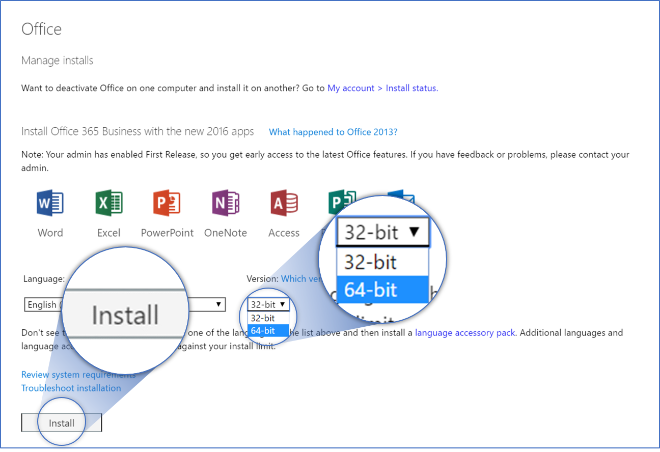 Install 365 64-bit