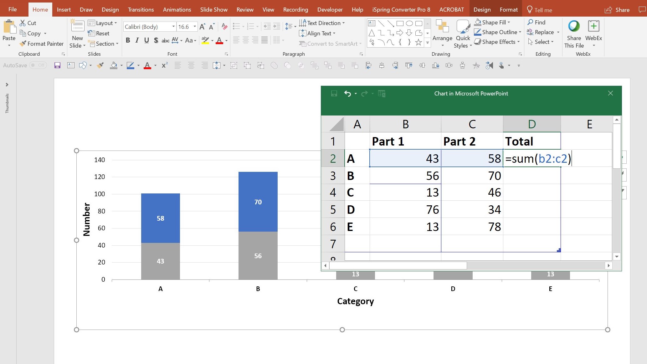 powerpoint show total on stacked bar chart