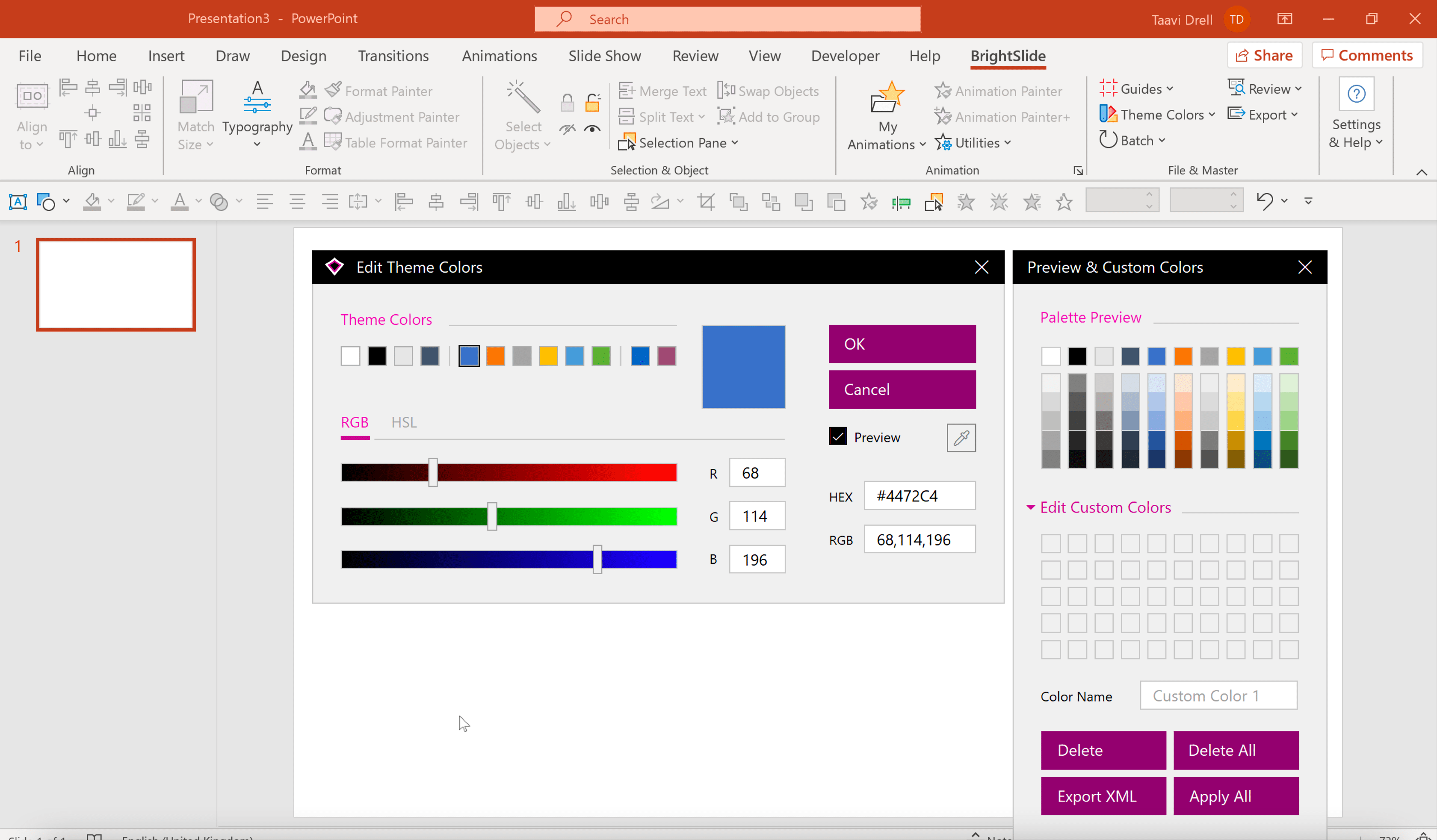 change the presentation theme colors to red powerpoint