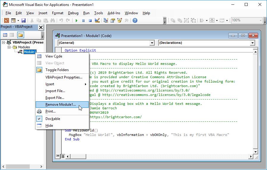 powerpoint vba close active presentation