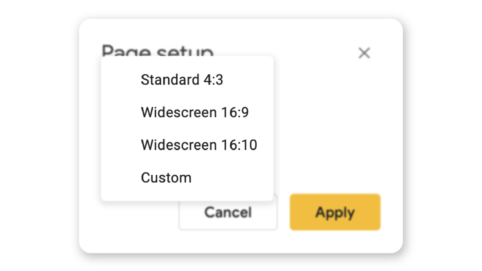 How to change slide size in Google Slides page set up view