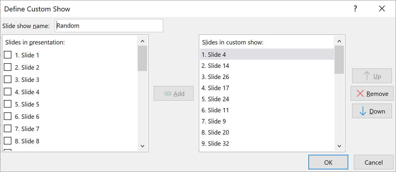 powerpoint slides random order