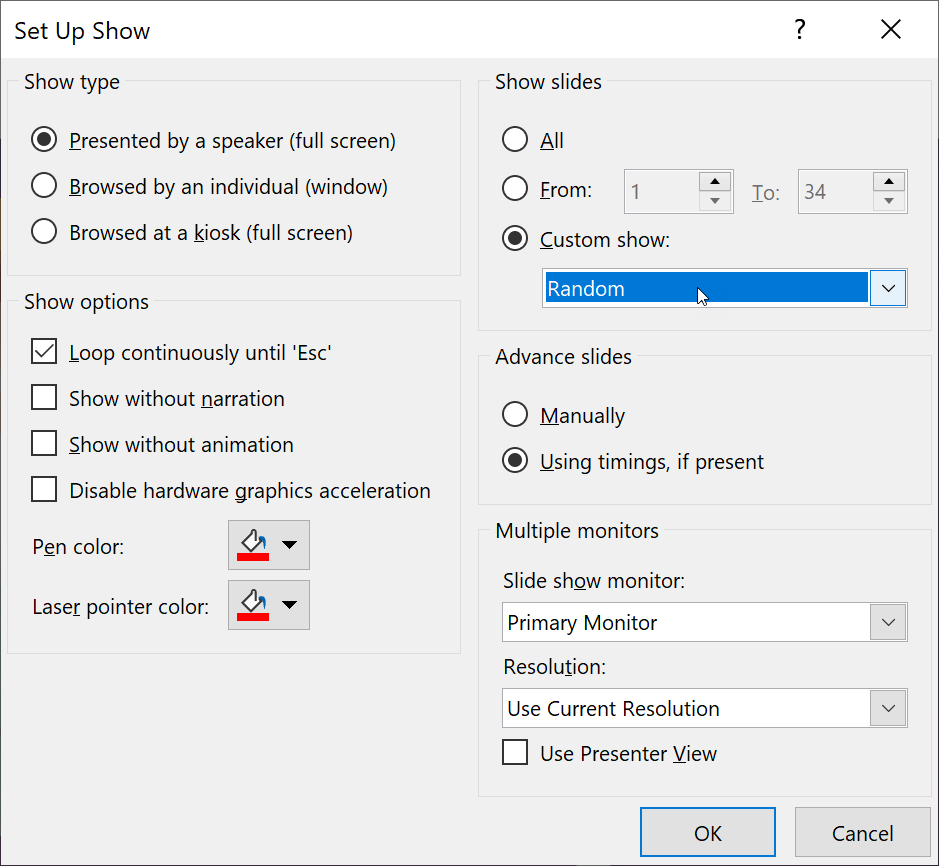 powerpoint slides random order