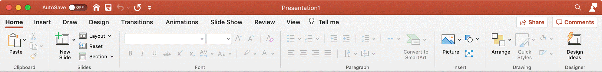 animated screenshot of the PowerPoint Mac default QAT