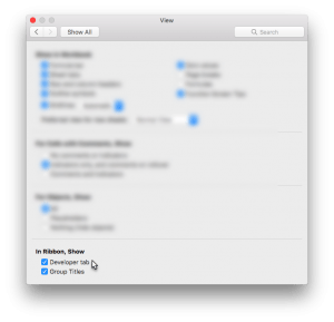 excel mac developer tab office 365