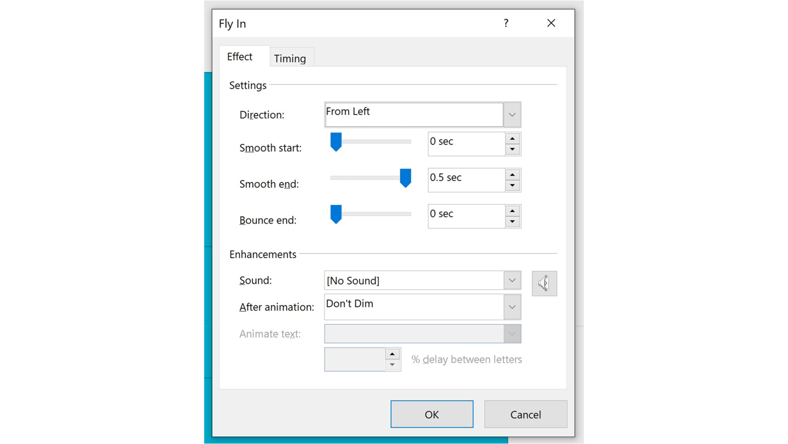 edit animation window showing position of sliders. 