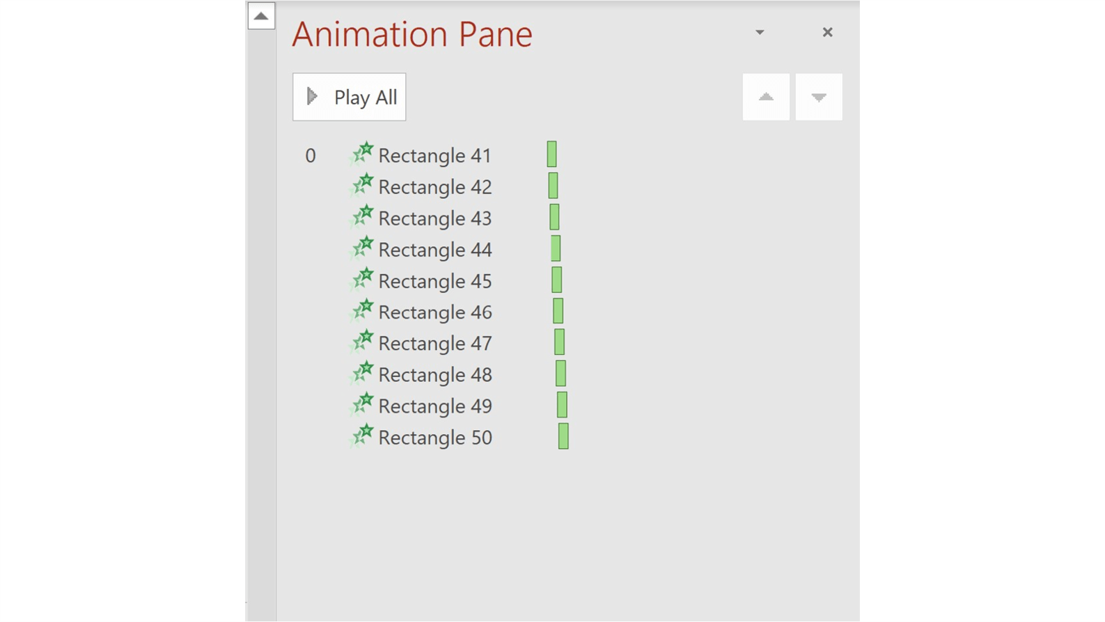 Animation pane showing all animations for this transition