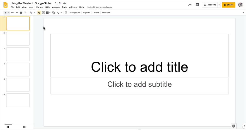 GIF showing how to open the Master in Google Slides