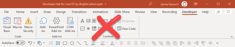 PowerPoint Developer tab no controls