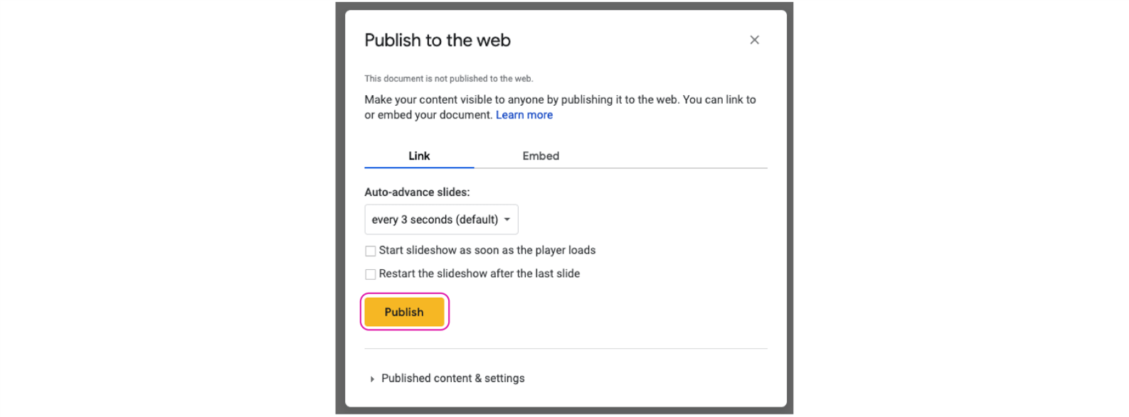 how to link a google slide presentation