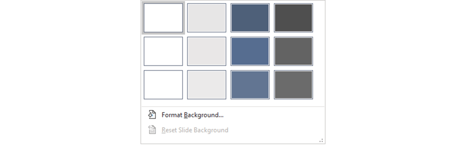 Screenshot showing the background style menu in PowerPoint