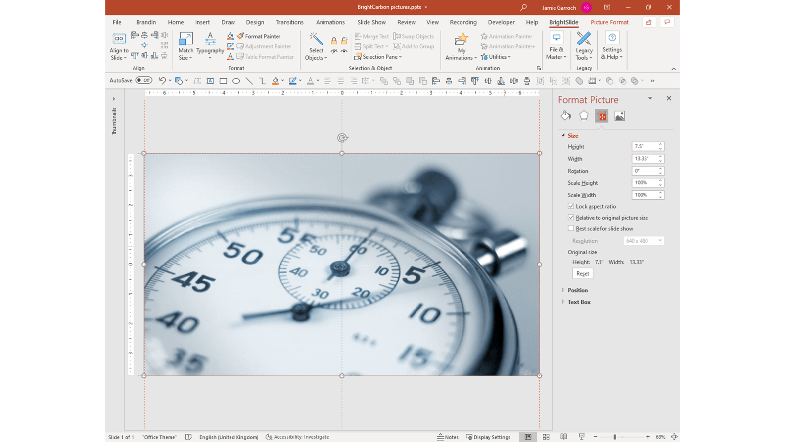 powerpoint slide size photoshop in pixels screenshot of picture inserted into PowerPoint at 72dpi