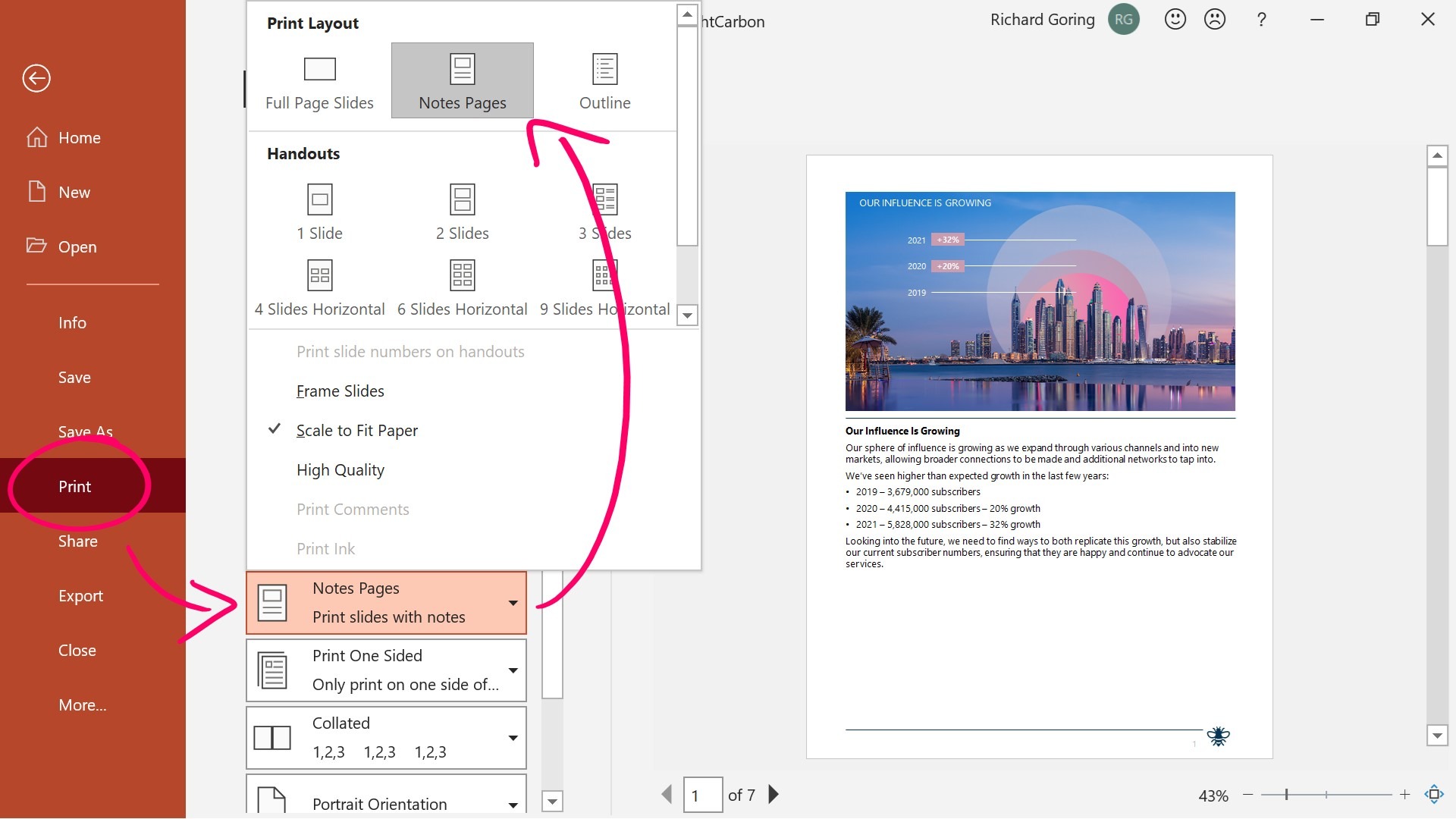 how to print presentation with notes google slides