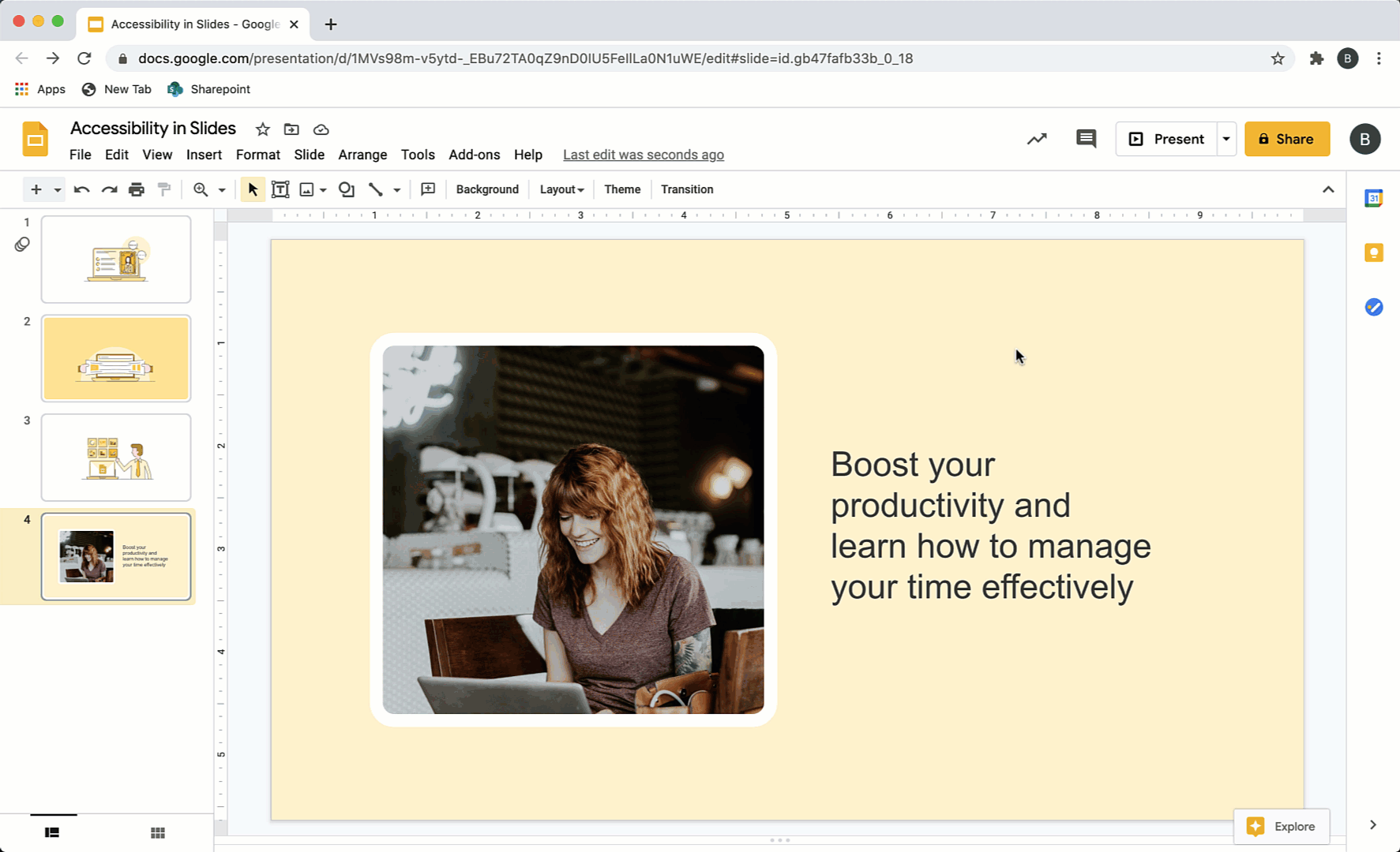 Screen recording showing Lexend fbeing added to a Google Slides slide