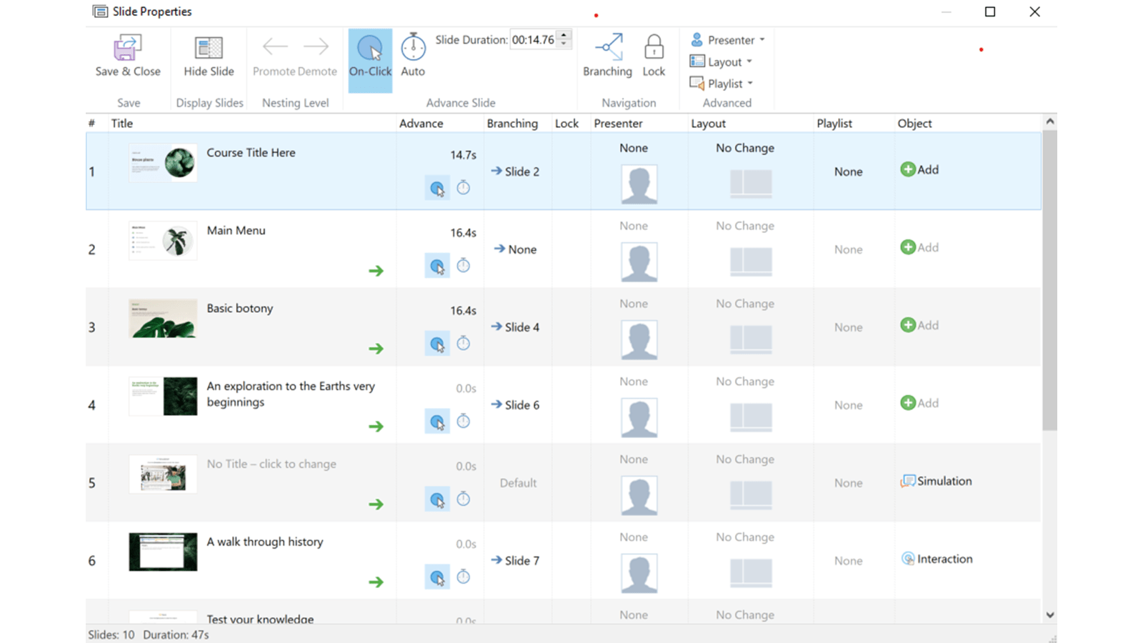 Screenshot of iSpring Slide Properties options