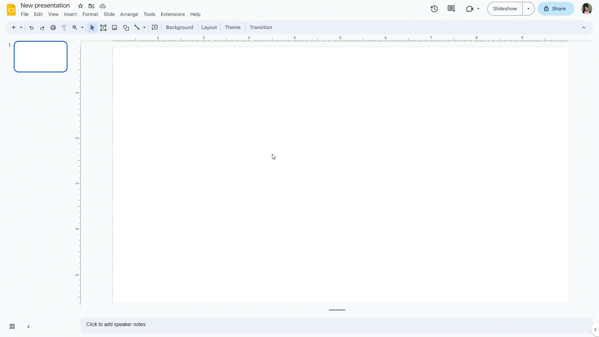 Gif demonstrating how to add horizontal guides to a blank slide in Google Slides