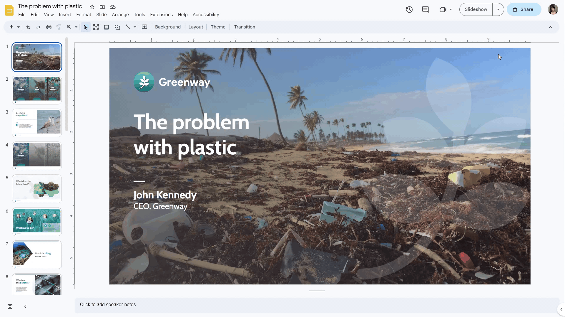 Gif showing how to present the current tab in Google Slides