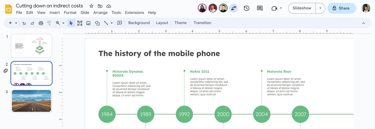 Screenshot of collaborators of a shared deck in Google Slides