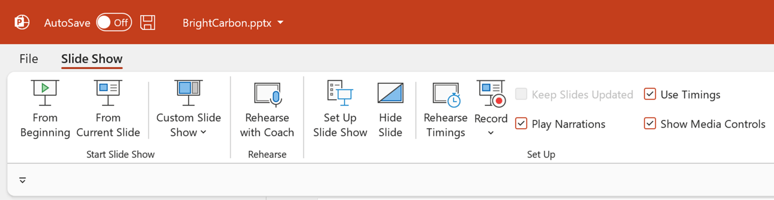 Screenshot of restricted PowerPoint ribbon