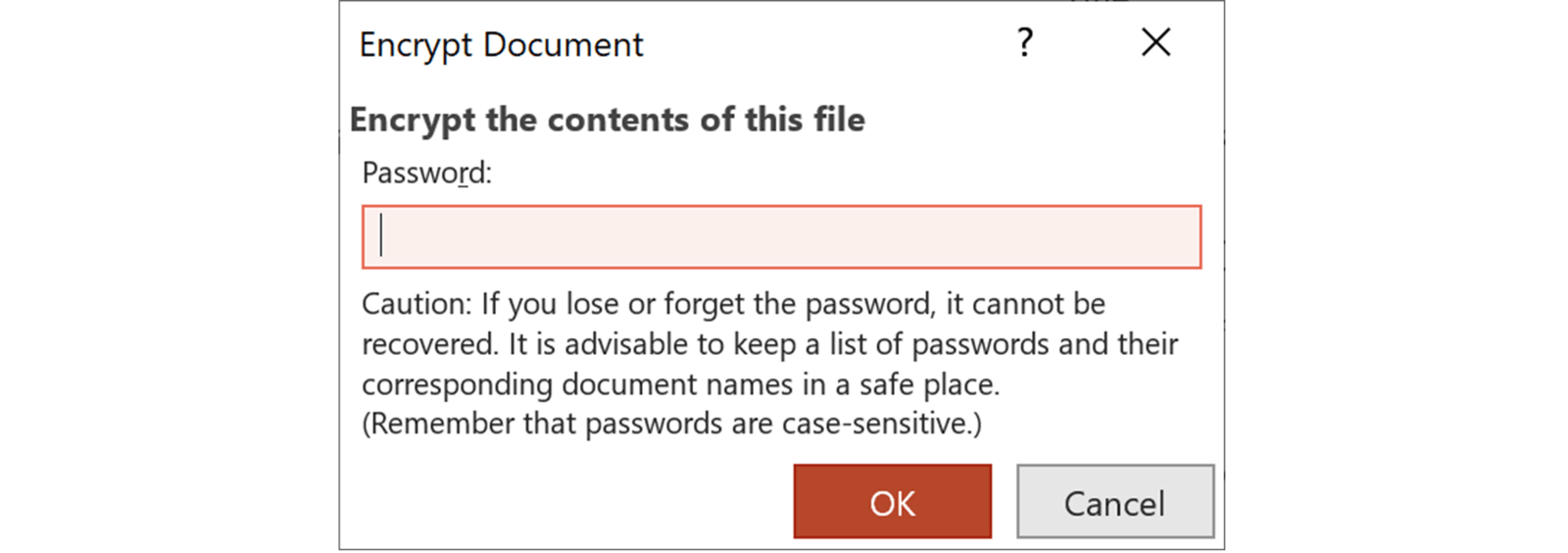 Screenshot of the Encrypt Document pop up. The user has an option to add a password. 