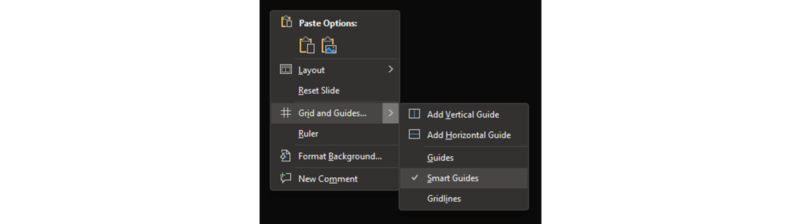 Screenshot of the right click options in PowerPoint