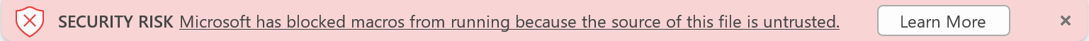 VBA macro security risk message bar