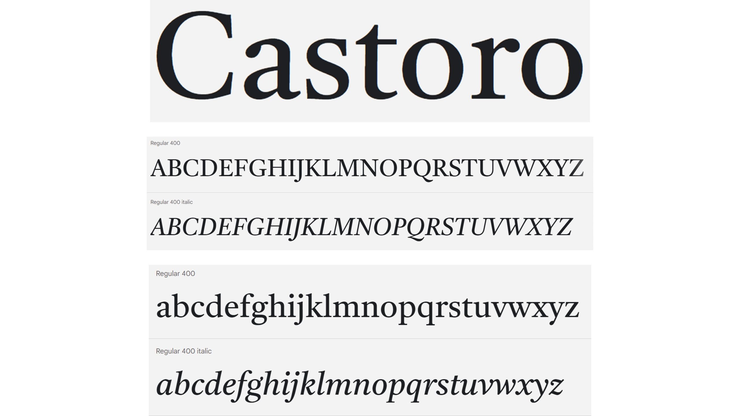 screenshot of Google font Castoro A to Z