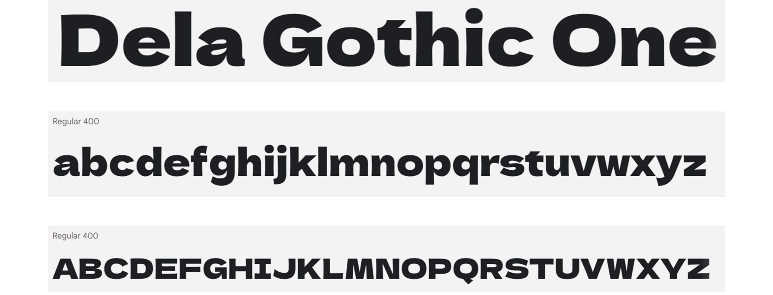 Google fonts screenshot Dela Gothic One A to Z
