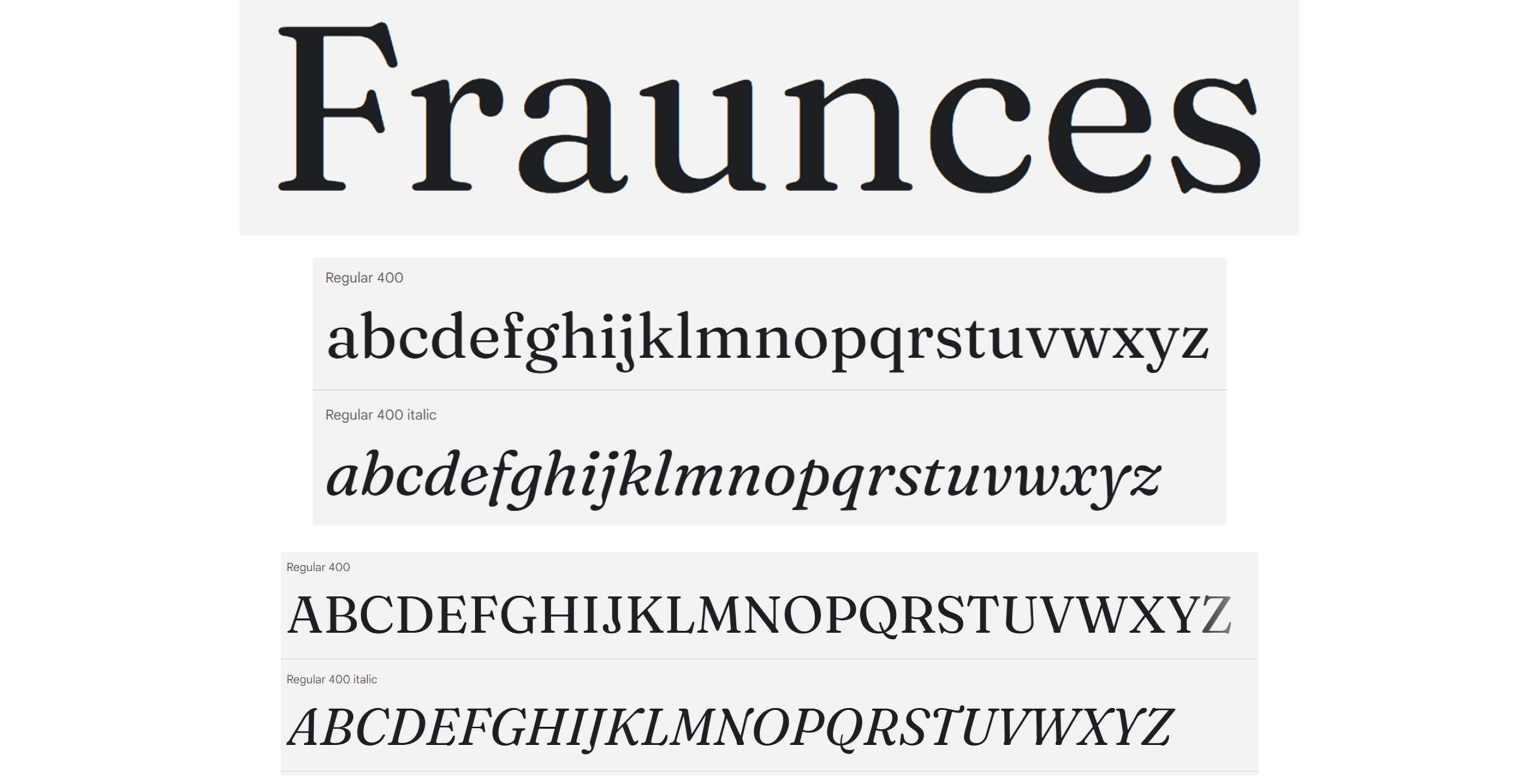 screenshot of Google font Fraunces A to Z