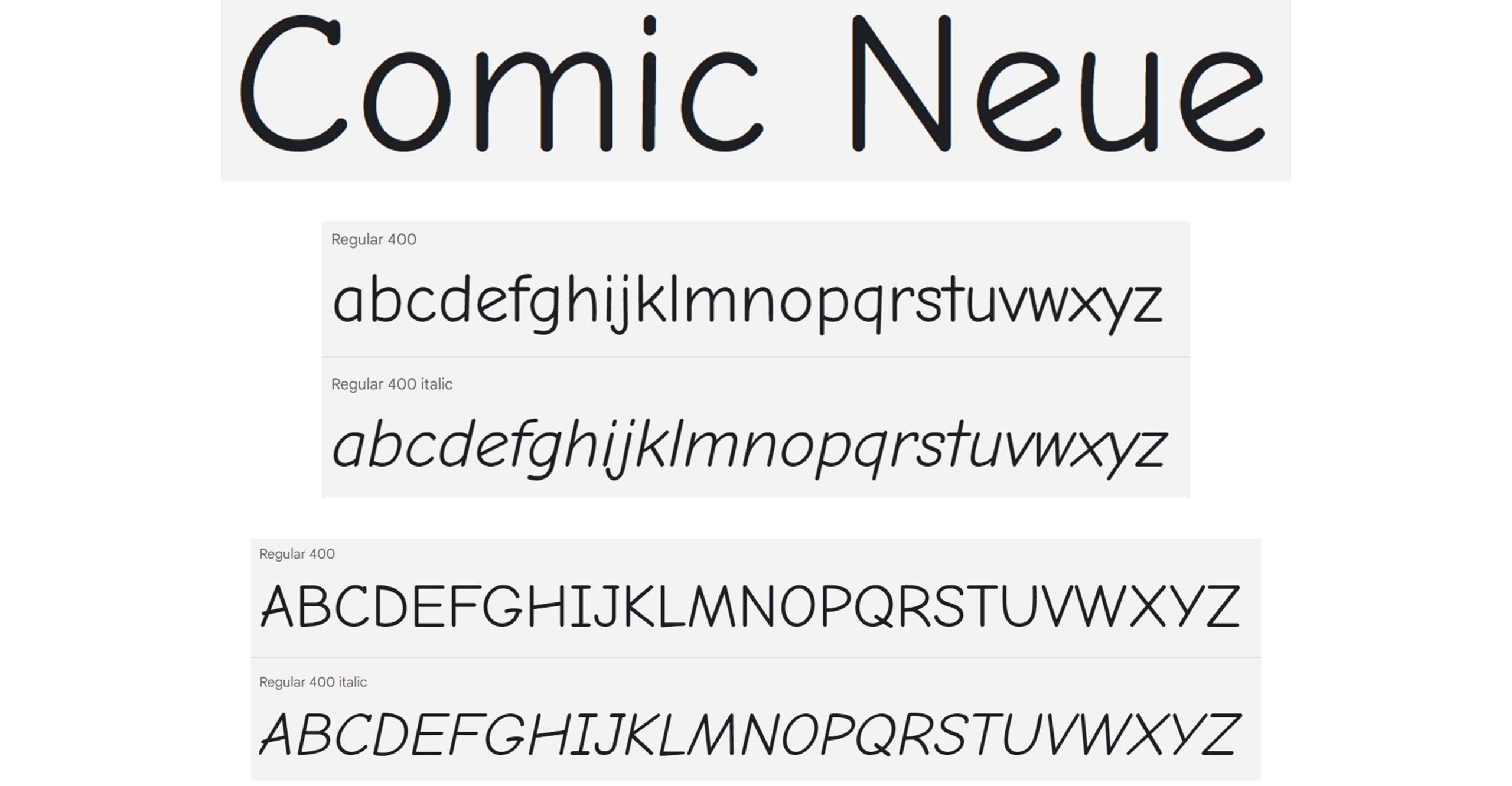Comic Neue Google font A to Z