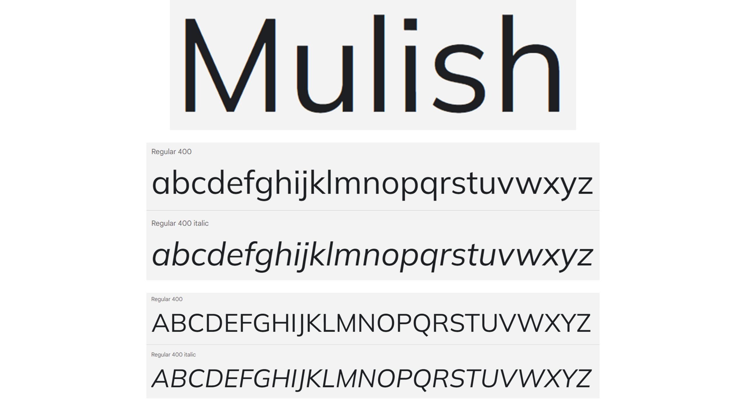 Google Slides font Mulish A to Z