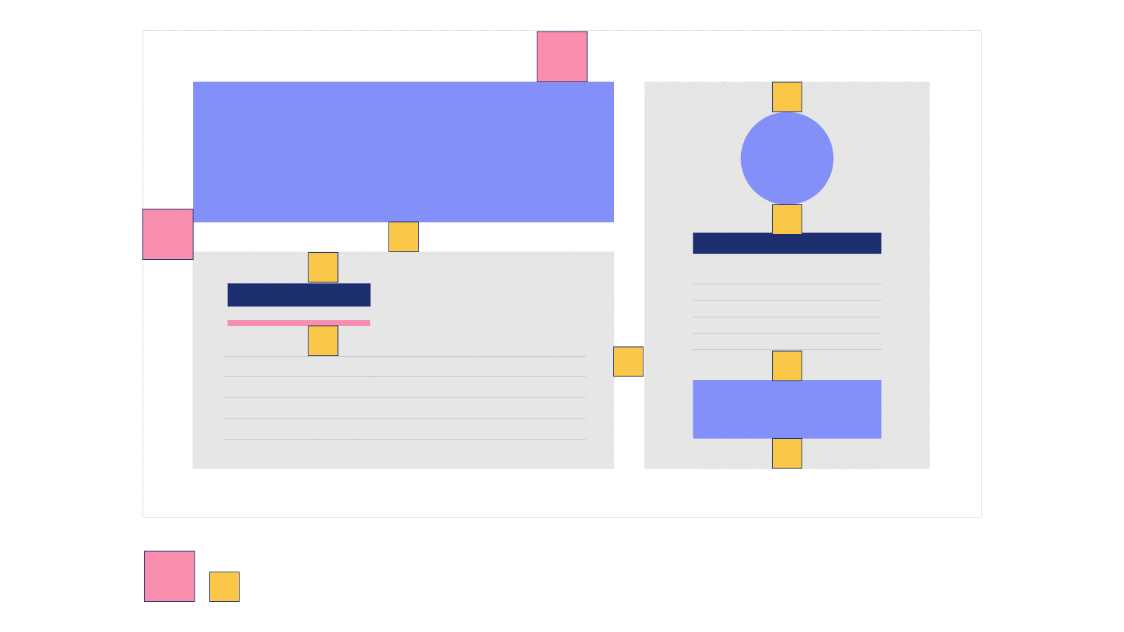 Mock up slide with different sized squares in-between elements ensuring the spacing is consistent. 