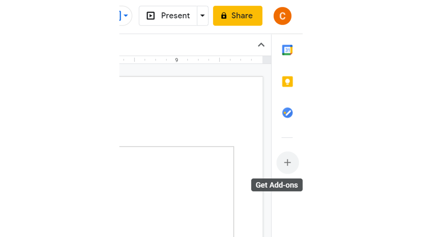 Screenshot of Google Slides add-ons button