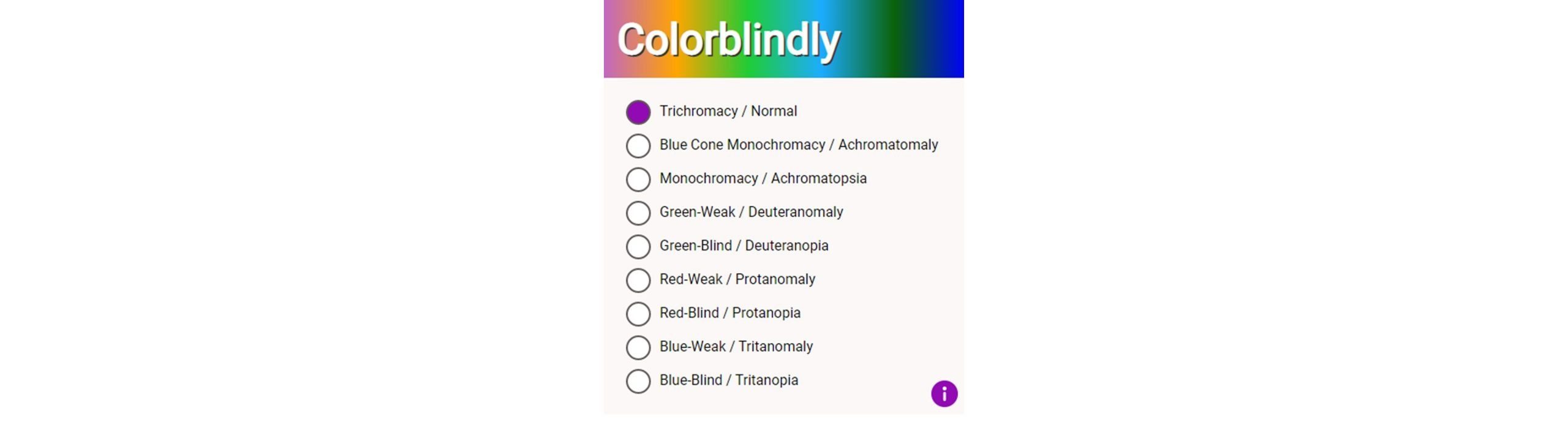 screenshot of colourblindness simulator Colorblindly