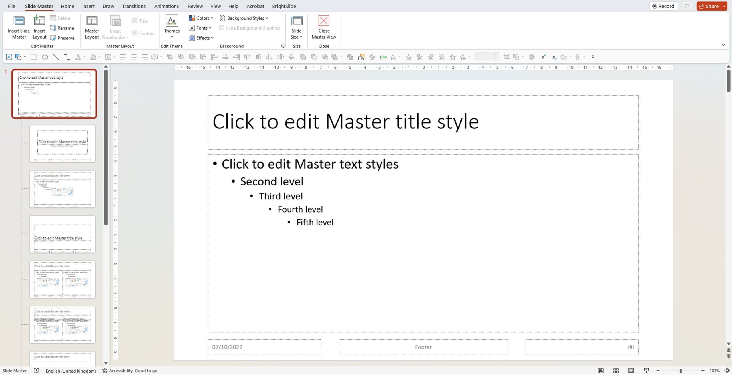 screenshot of the PowerPoint slide master view
