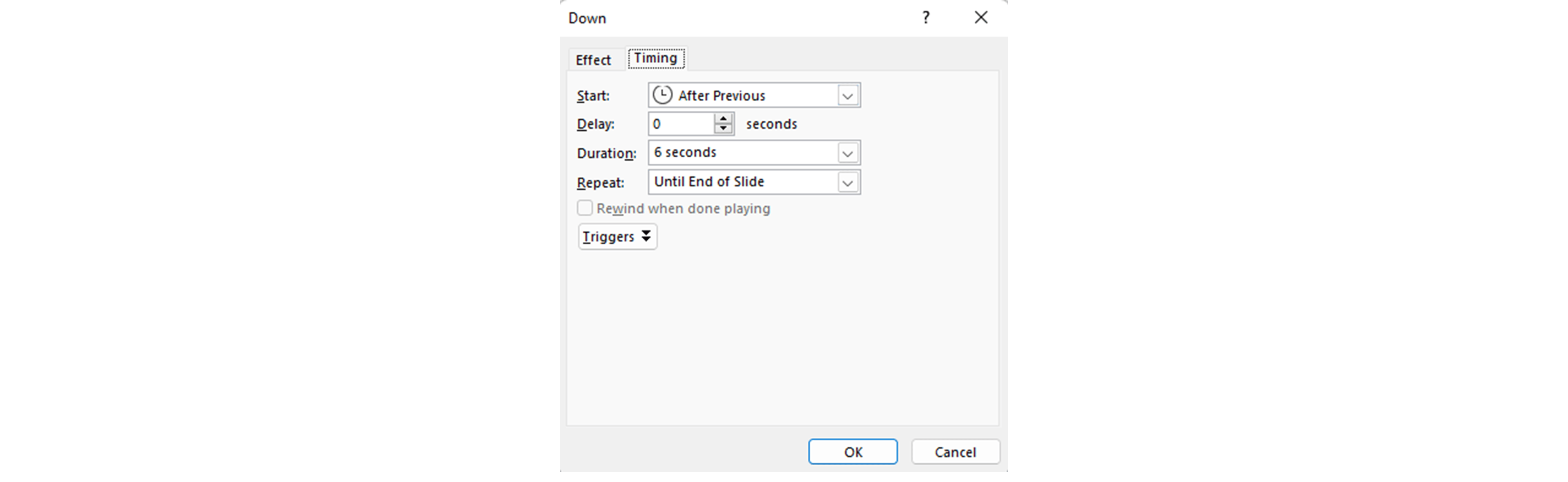 screenshot of the edit animation pop up window showing the settings described above.
