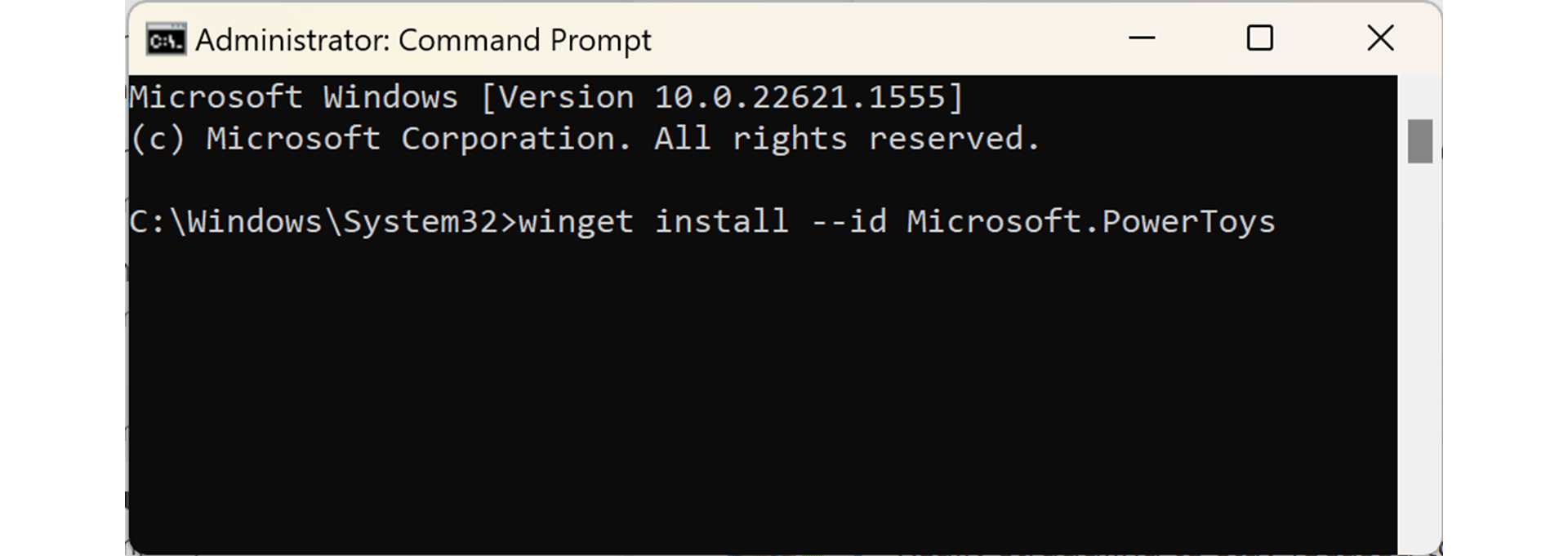 Screenshot of the Command Prompt pop up box