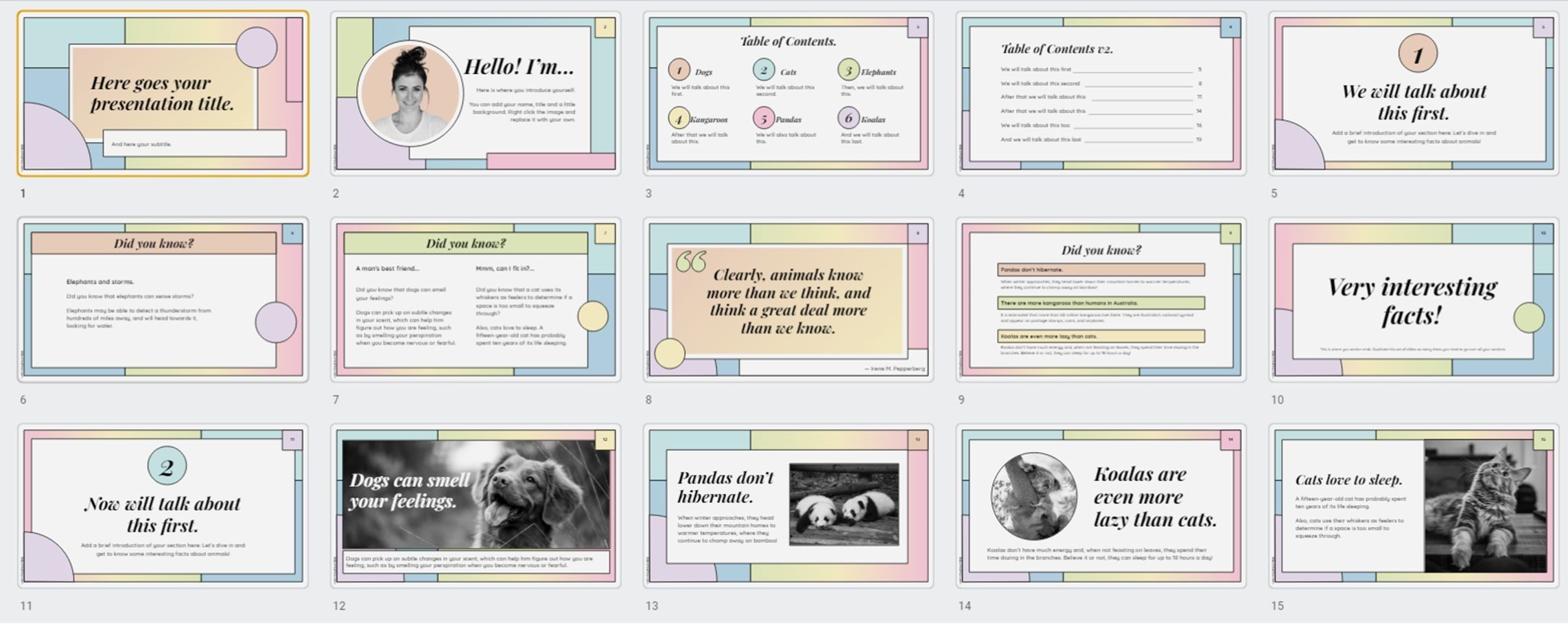 Slide layouts for the same template