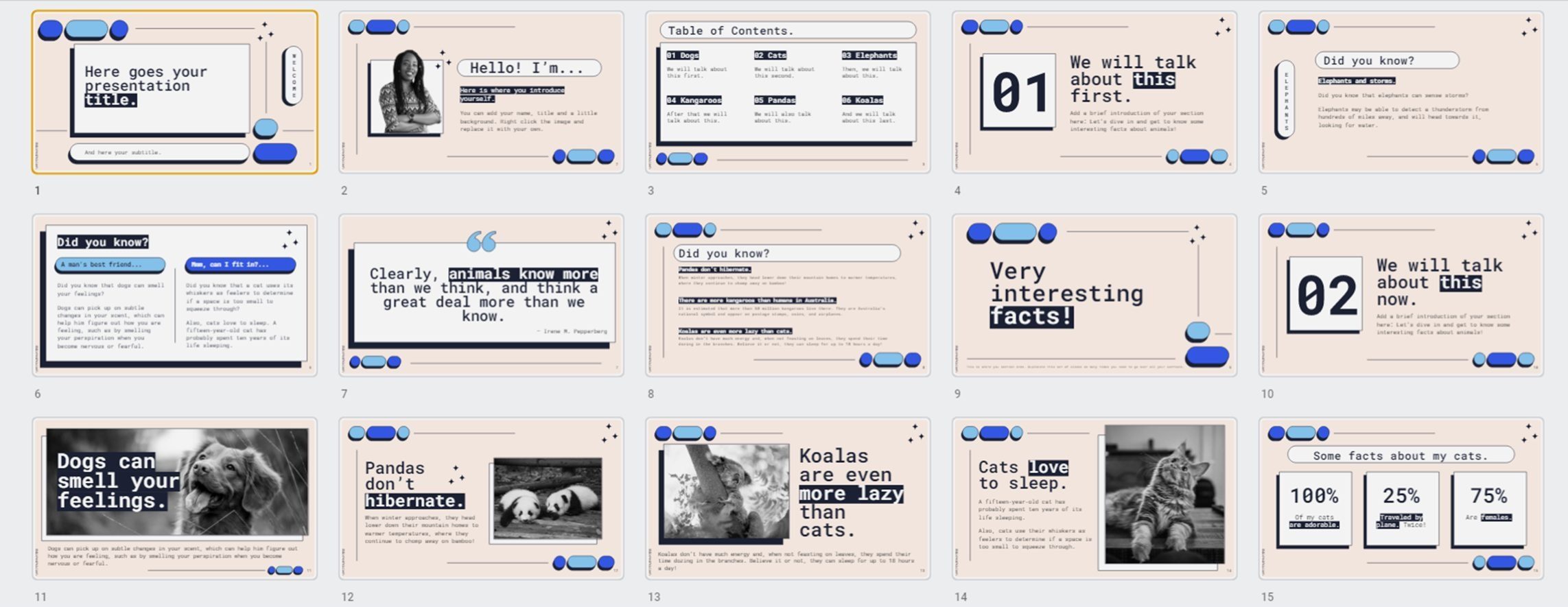 Slide layouts for the same template as above