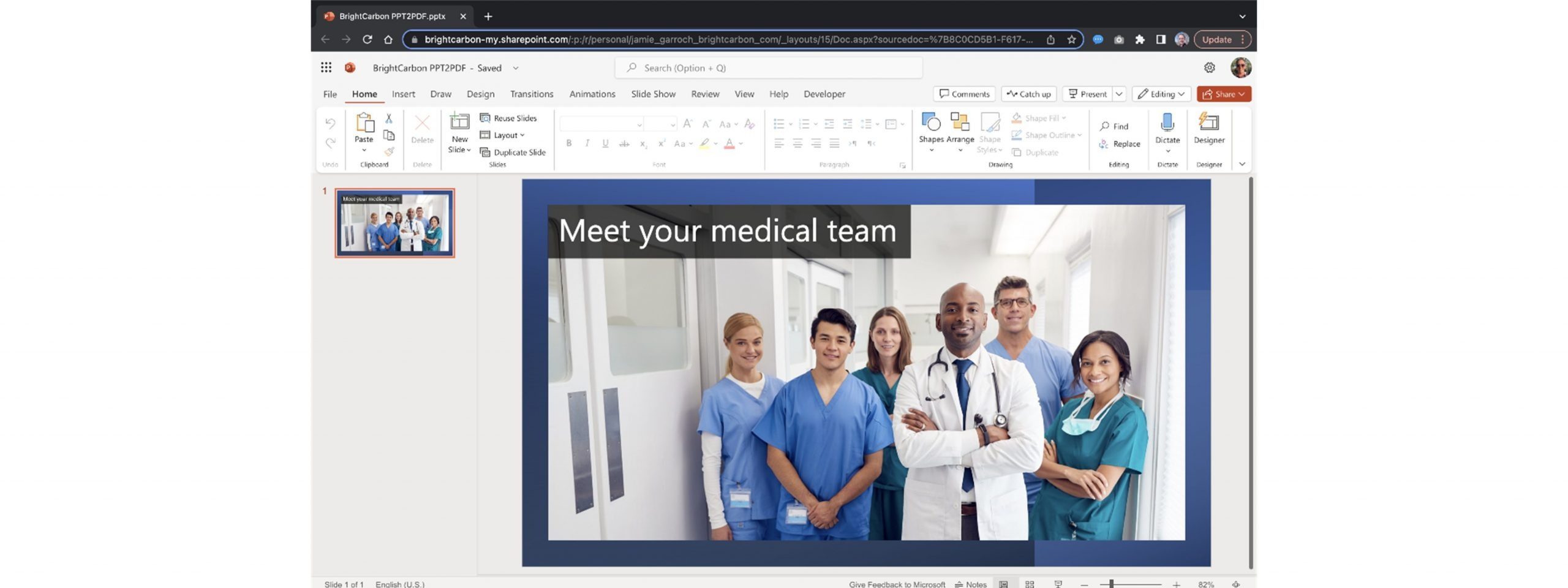 screenshot of PowerPoint open in the browser