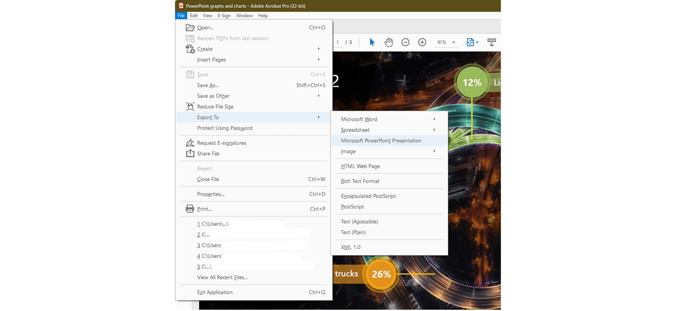 Screenshot of the Adobe Acrobat Export To.. menu